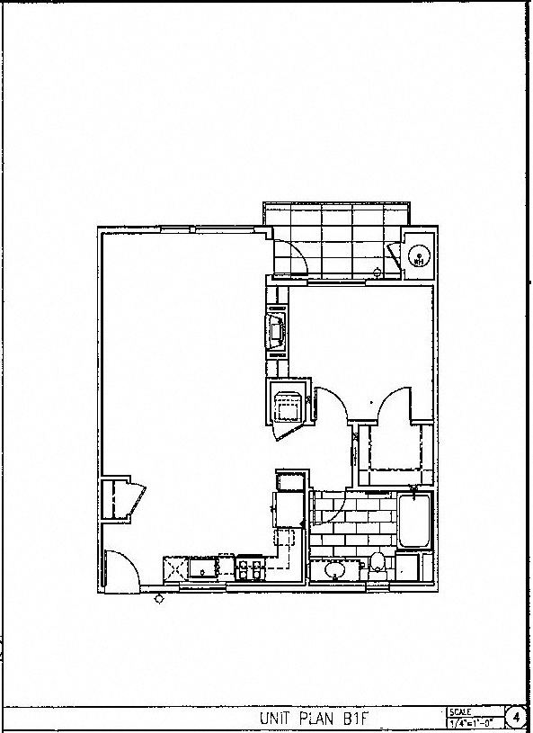 Floor plan for 1 bed, 1 bath, 885 sqft